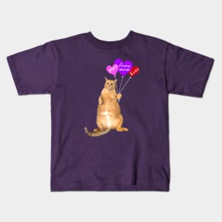 FOR DARK BACKGROUND: Valentine's Day Balloon Cat Kids T-Shirt